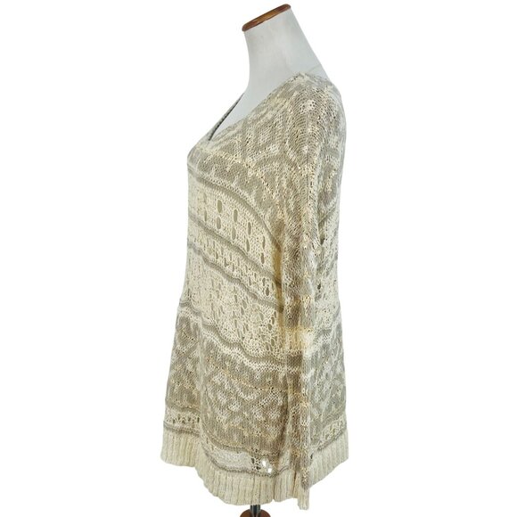 RARE NWT Free People Ivory Metallic Shimmer Slouchy On-Off Shoulder Knit Sweater - Picture 7 of 16